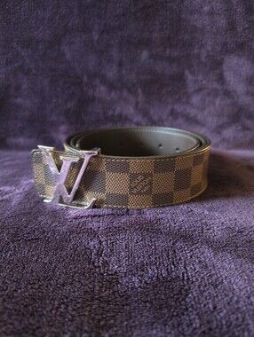 Louis Vuitton Brown Damier Canvas Belt with Silver LV Buckle